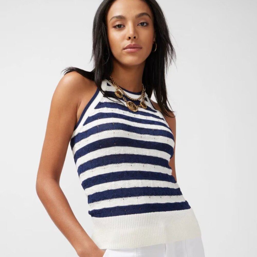 Stunning White House Black Market Navy & White Striped Nautical Top Sz Lg EUC ⚓️